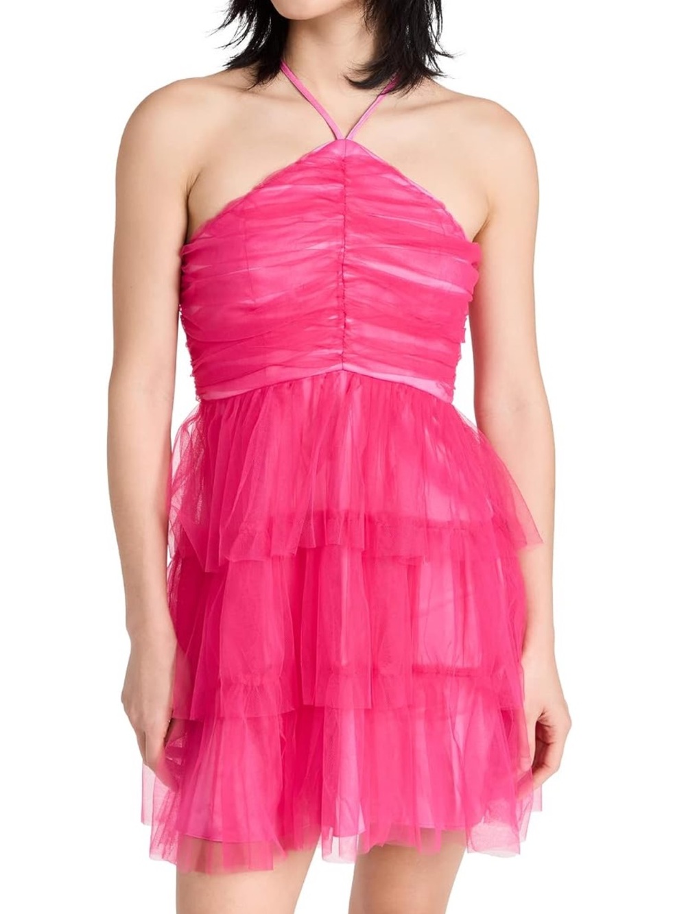 NEW! LIKELY Shane Mini Dress Hot Pink Fuchsia Tulle Halter Party Dress Size 12